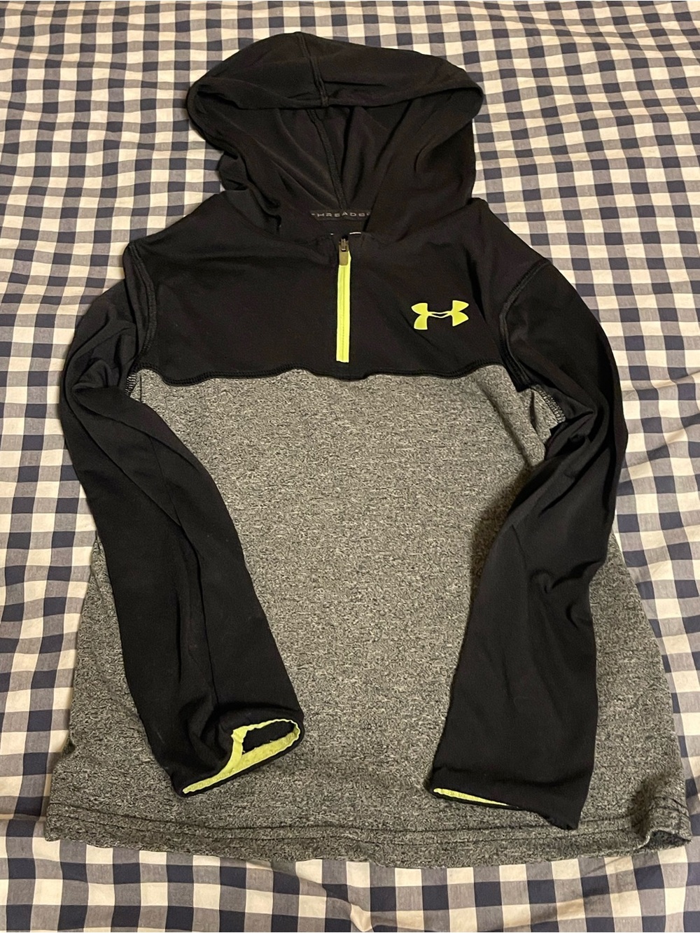 Under Armour Black & Gray Hoodie with Neon Yellow Accents